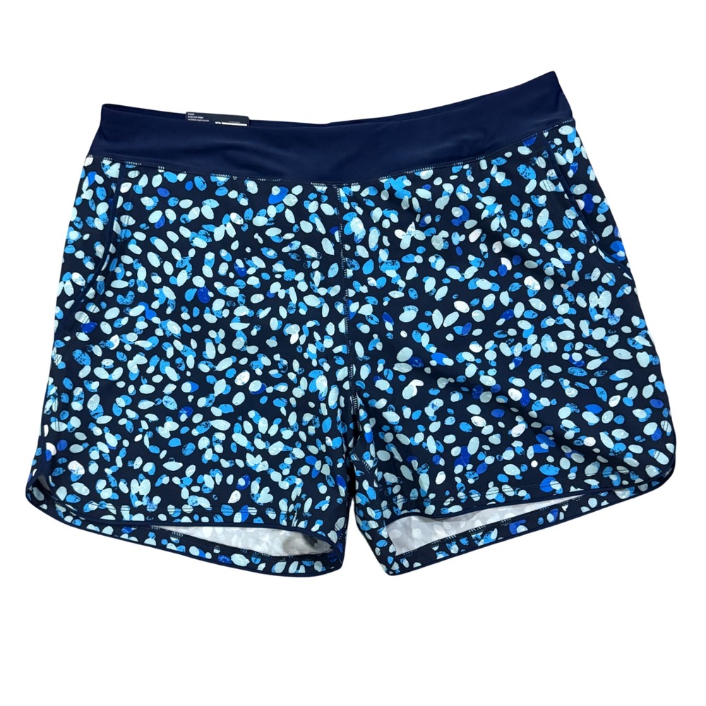 Lands End Womens 5 Inch Swim Shorts Blue Lily Print Navy Board Shorts L 14-16